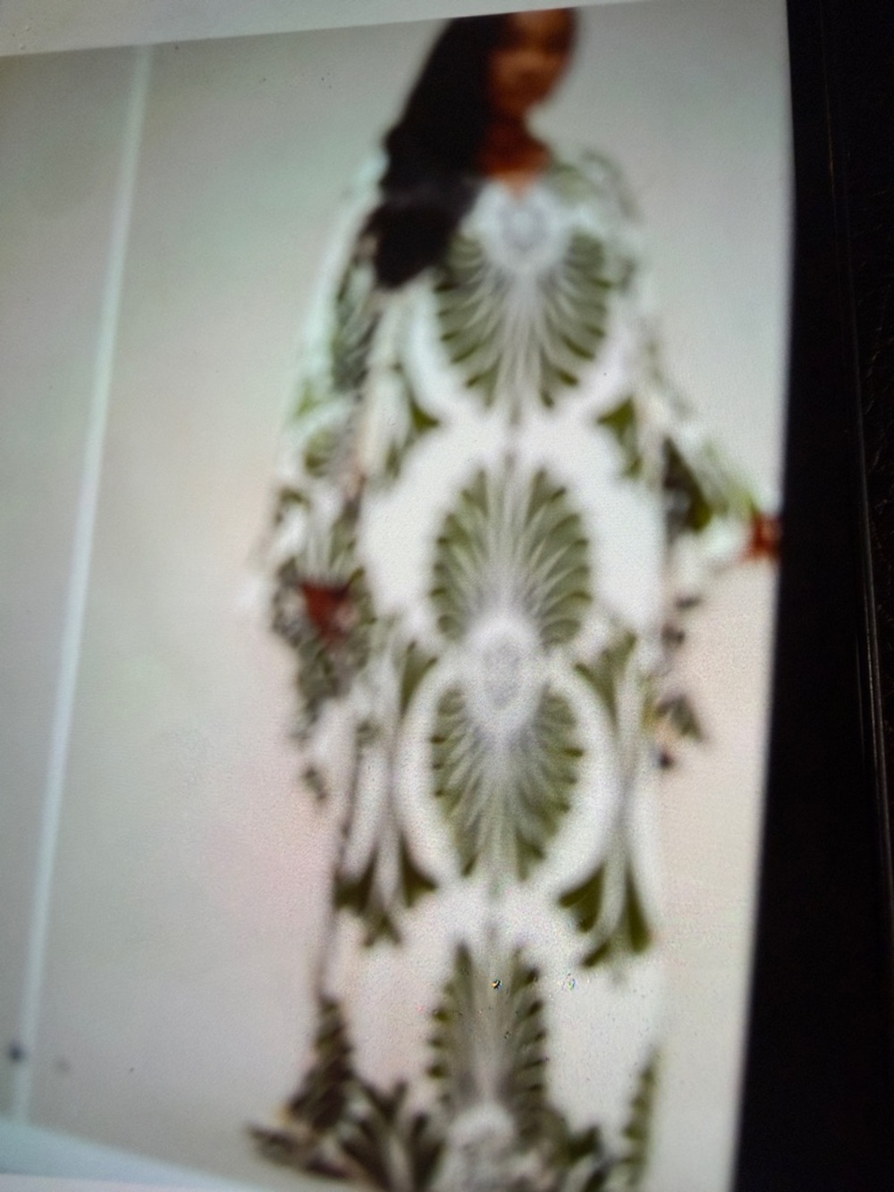 Cream Dress with Olive Green Graphic Floral Print. NOVA LUXE